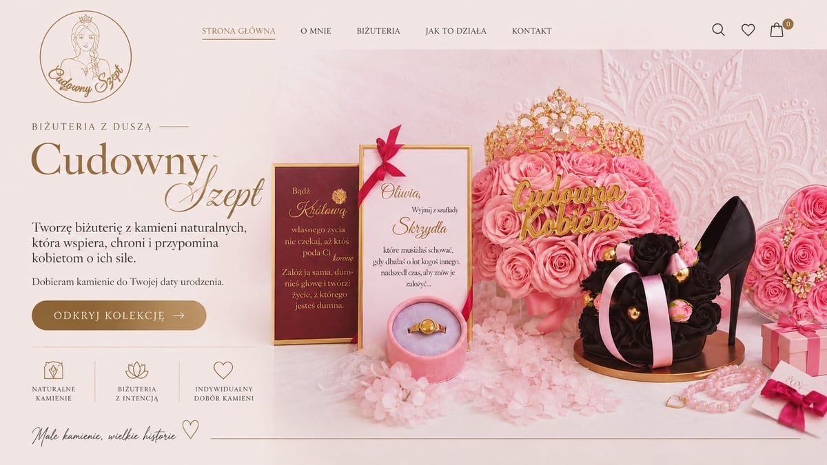 Luksusowe perfumy i kosmetyki w otoczeniu różowych róż, czarnych szpilek i pudełek prezentowych na eleganckim różowym tle